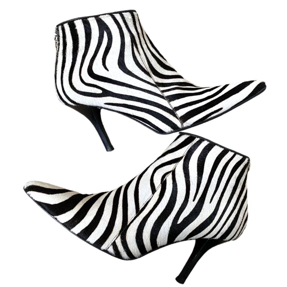 Franco Barbieri Zebra-Print Calf Hair Heeled Booties Made In Italy Size 8